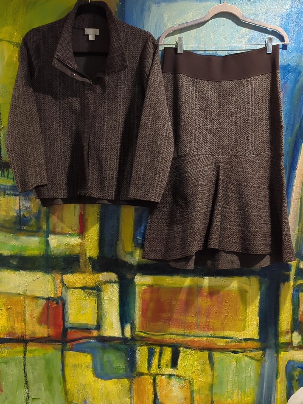 Carlisle New York Abstract Houndstooth Pull-on Skirt Suit-Size Small NWOT